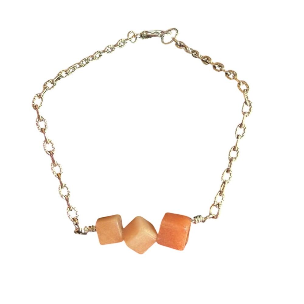 Peach Moonstone bracelet handmade chain